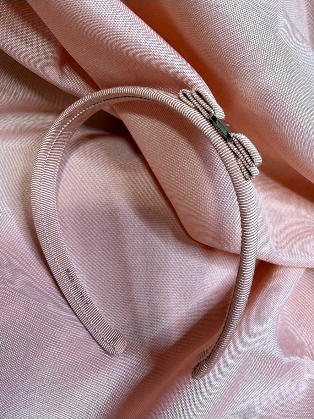Salvatore Ferragamo Vara Bow Blush Pink Grosgrain Headband Made in Italy